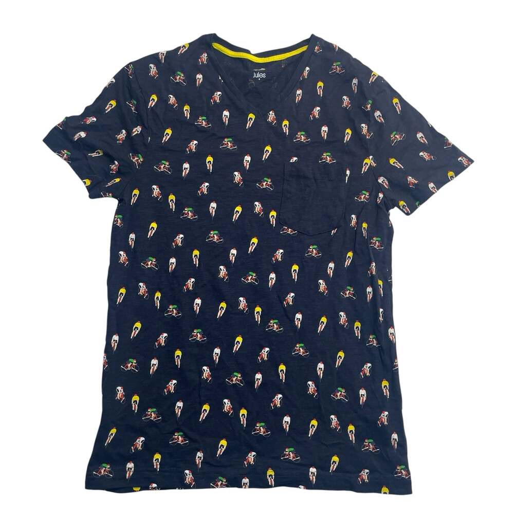 Jules Tour de France Cycling Print V-Neck Pocket T-Shirt Men’s Small